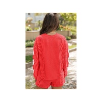 Gold Flame Sequin MERRY Santa Claus Pattern Long Sleeve Shorts Set - XL thumbnail