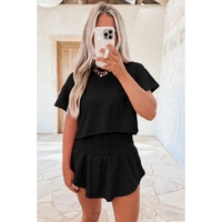Black 2pcs Cropped Tee and Ruffle High Waist Skort Set - M thumbnail