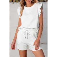 White Bow Jacquard Ruffle Sleeve Short 2pcs Outfit - L thumbnail