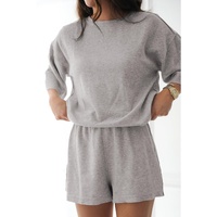 Gray Solid Color Loose Tee 2 Piece Shorts Set - L thumbnail