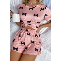 Pink Bow Printed Short 2pcs Lounge Set - S thumbnail