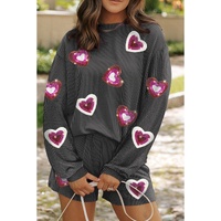 Carbon Grey Valentine Sequin Heart Corded Pullover and Shorts Set - M thumbnail