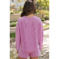 Phalaenopsis Corded Sequined XOXO Heart Valentines Long Sleeve Shorts Set - L thumbnail