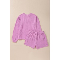 Phalaenopsis Bowknot Patched Pattern Corded Long Sleeve Top and Shorts Outfit - L thumbnail