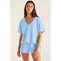 Myosotis V Neck Drop Shoulder Tee and Patchwork Drawstring Shorts Set - L thumbnail