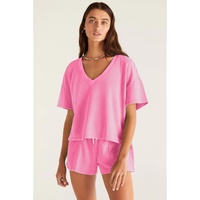 Bonbon V Neck Drop Shoulder Tee and Patchwork Drawstring Shorts Set - XL thumbnail
