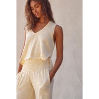 Beige Solid Color Tank Top and Smocked Waist Pants Set - L thumbnail