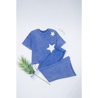 Ashleigh Blue Acid Wash Star Patched Rolled Trim Pants Set - M thumbnail