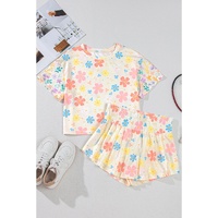 Apricot Floral Print Crop Top Wide Leg Short Set - M thumbnail