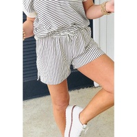 Black Stripe V Neck Tee and Casual Short Set - L thumbnail