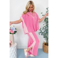 Sachet Pink 2-tone Colorblock Patchwork Corded 2pcs Outfit - M thumbnail