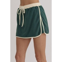 Evergreen Color Contrast Loose Pullover and Lace-up Waist Skort Set - L thumbnail