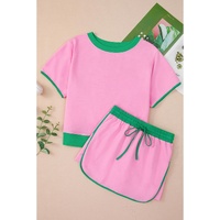 Bonbon Colorblock Edge Drop Shoulder T Shirt and Skort 2Pcs Set - XL thumbnail