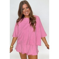 Sachet Pink Loose Fit Half Sleeve T Shirt and High Waist Skirt Set - XL thumbnail