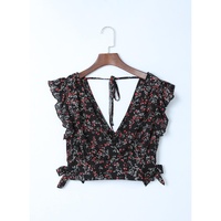 Azura Exchange Floral Ruffled Crop Top and Maxi Skirt Set - M thumbnail