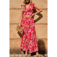 Azura Exchange Floral Ruffled Crop Top and Maxi Skirt Set - S thumbnail
