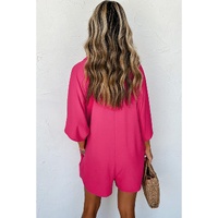 Bright Pink Half Button Collared Loose Romper - S thumbnail