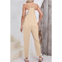 Apricot Side Pockets Harem Pants Sleeveless V Neck Jumpsuit - L thumbnail