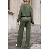 Laurel Green Solid Ribbed Knit Keyhole Back High Waist Jumpsuit - L thumbnail