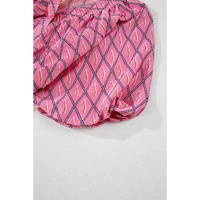 Pink Paisley Geometric Print V Neck High Waist Romper - L thumbnail