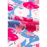 Pink Floral Print Asymmetrical Neckline Single Shoulder Drape Sleeve Belted Jumpsuit - L thumbnail