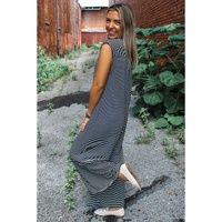 Black white Striped Print Buttoned Wide Leg Sleeveless Jumpsuit - XL thumbnail