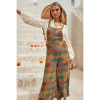Multicolour Boho Floral Print Crossed Straps Ankle-length Jumpsuit - XL thumbnail
