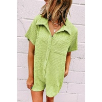 Meadow Mist Green Textured Short Sleeve Patched Pocket Buttoned Shirt Romper - L thumbnail