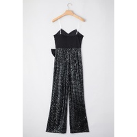Black Sequined Tube Top Waist Knot Wide Leg Jumpsuit - S thumbnail