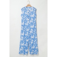 Myosotis Floral Print Half Button Wide Leg Relaxed Sleeveless Jumpsuit - L thumbnail