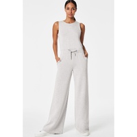 Light Grey Solid Color Crew Neck Drawstring High Waist Sleeveless Jumpsuit - L thumbnail