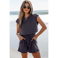 Bristol Black Knit Open Back Cap Sleeve Drawstring Romper - XL thumbnail