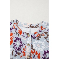 Sky Blue Floral Sleeveless Buttoned Pocketed Wide Leg Jumpsuit - M thumbnail
