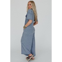 Beau Blue Half Placket Chest Pockets Short Sleeve Wide Leg Jumpsuit - XL thumbnail
