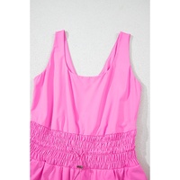 Sachet Pink Plain Sleeveless Loop Drawstring Cinched Waist Romper - L thumbnail