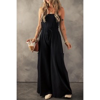 Black Drawstring Wide Leg Cargo Pockets Sleeveless Jumpsuit - XL thumbnail
