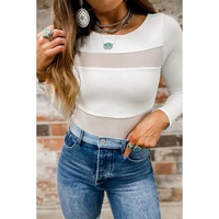 Azura Exchange White Mesh Patchwork Long Sleeve Bodysuit - M thumbnail