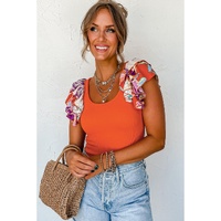 Orange Ribbed Knit Tiered Ruffled Sleeve Bodysuit - XL thumbnail