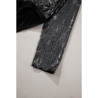 Black Sequin Mesh Long Sleeve Surplice Neck Bodysuit - M thumbnail