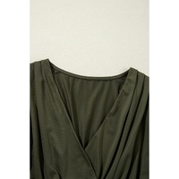 Moss Green Ruched Wrap V Neck Long Sleeve Bodysuit - L thumbnail