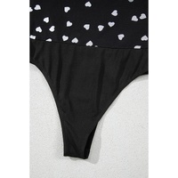Black Heart Shape Mesh Patchwork Square Neck Bodysuit - L thumbnail
