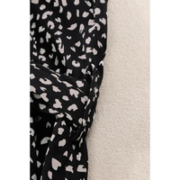 Black Leopard Print Belted V Neck Short Sleeve Romper - L thumbnail