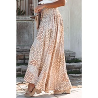 Azura Exchange Flower Print Maxi Skirt with Smocked Waist and Button Slit - M thumbnail