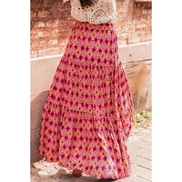 Rose Vintage Boho Floral Print Tiered Maxi Skirt - M thumbnail