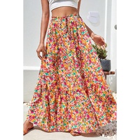 Yellow Boho Floral Print Tiered Long Skirt - XL thumbnail