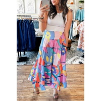 Pink Printed Pocketed High Waist Maxi Skirt - M thumbnail
