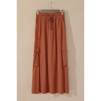 Chestnut Mineral Wash Cargo Pocket Drawstring Waist Maxi Skirt - M thumbnail