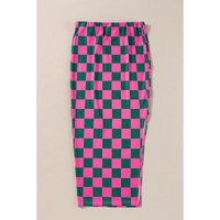 Rose Checkered Print Side Slit High Waist Midi Skirt - L thumbnail