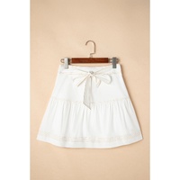 White Contrast Stitching Trim Knotted High Waist A-Line Mini Skirt - L thumbnail
