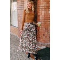Brown Floral Print High Waist Maxi Skirt - L thumbnail